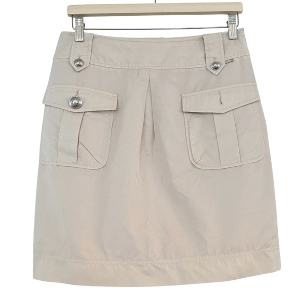 ST. JOHN Light Tan Cargo Skirt Double Pocket Silver Button Size 8 - Picture 1 of 9